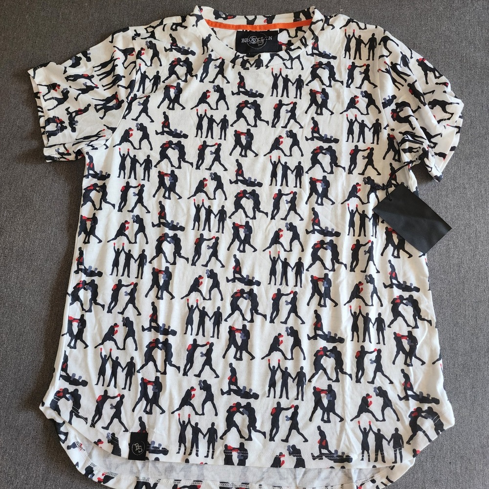 Brooklyn Standard Mens Boxing Print T-Shirt White Large All Over Print Graphic